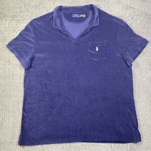 Polo Ralph Lauren Shirt Mens 3XB 3XT Navy Blue Johnny Collar Terry Cloth Pony